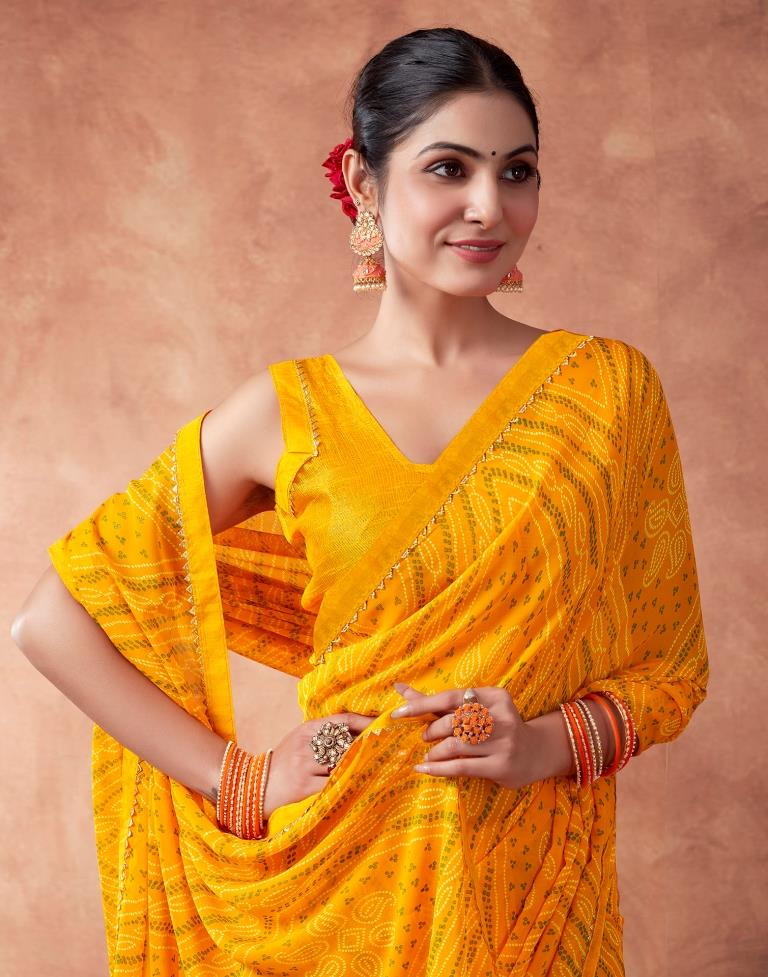 Yellow Georgette Printed Saree