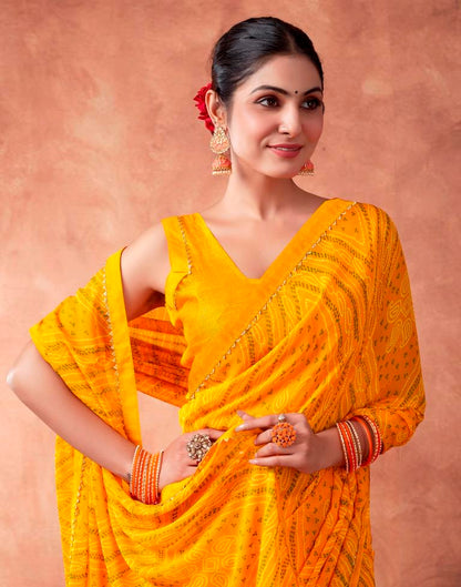 Yellow Georgette Printed Saree