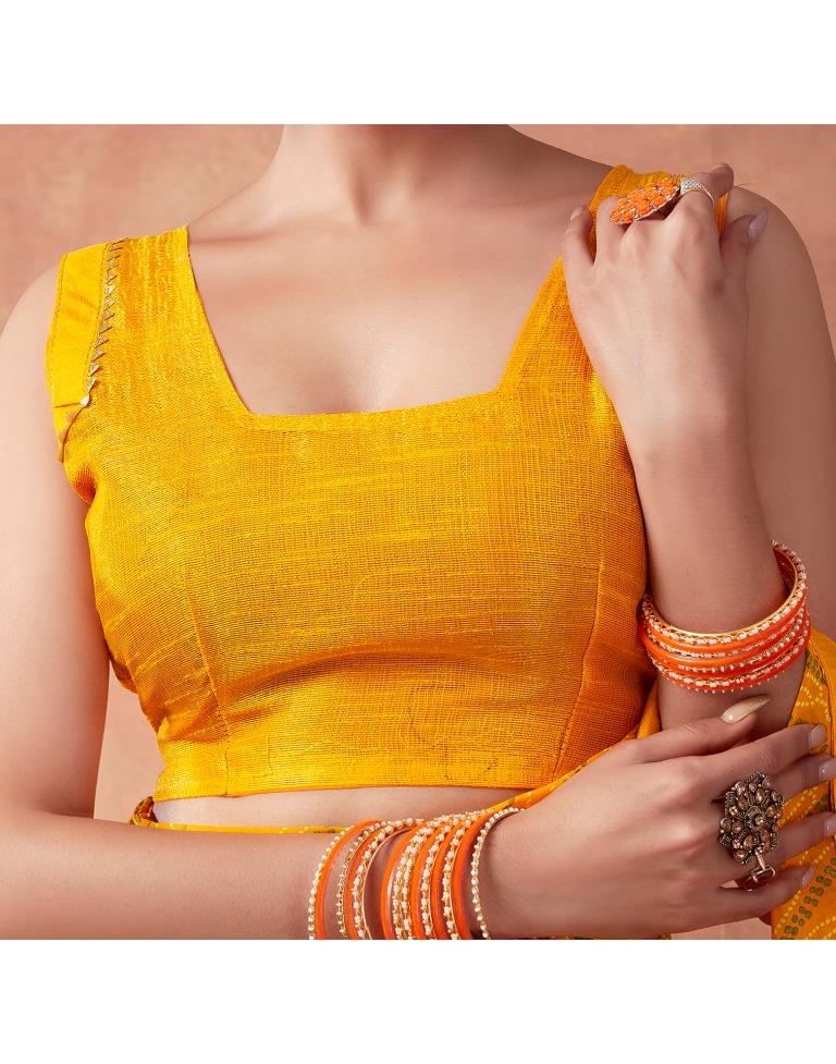 Yellow Georgette Printed Saree