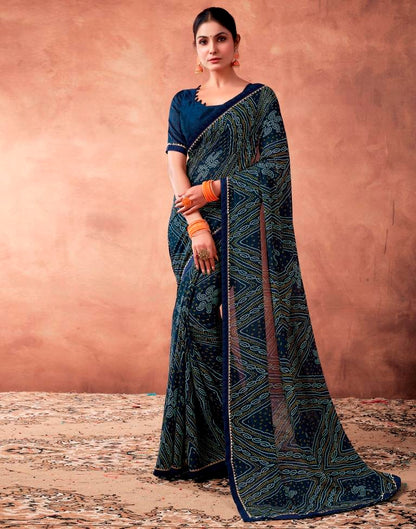 Navy Blue Georgette Printed Saree