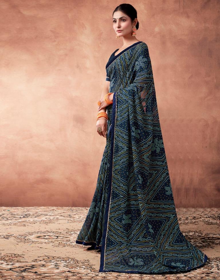 Navy Blue Georgette Printed Saree