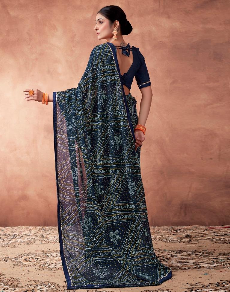 Navy Blue Georgette Printed Saree