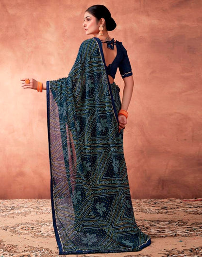 Navy Blue Georgette Printed Saree