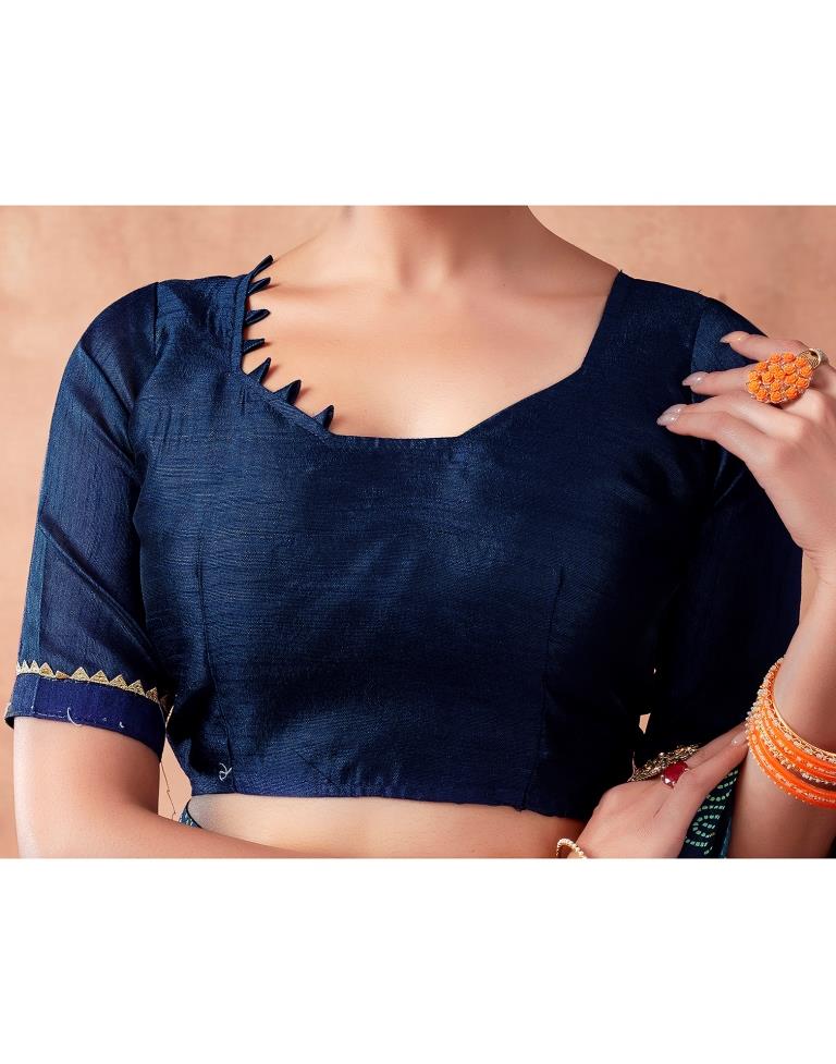 Navy Blue Georgette Printed Saree