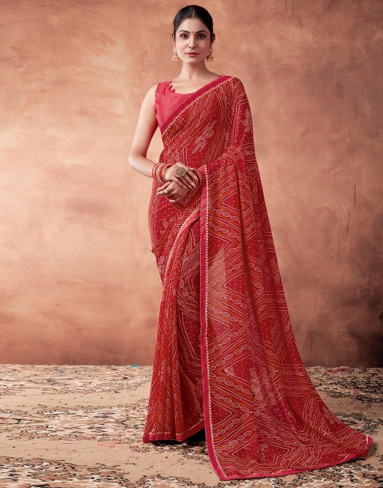 Red Georgette Printed Saree