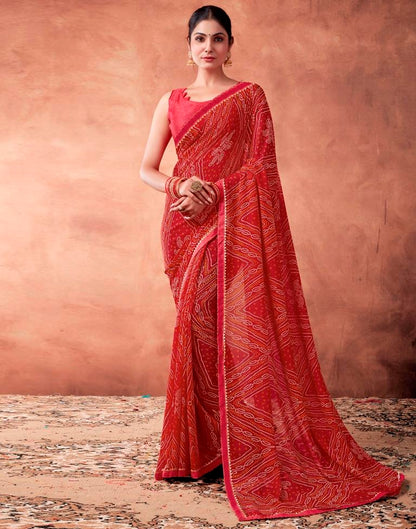 Red Georgette Printed Saree