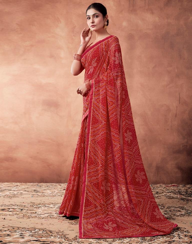Red Georgette Printed Saree