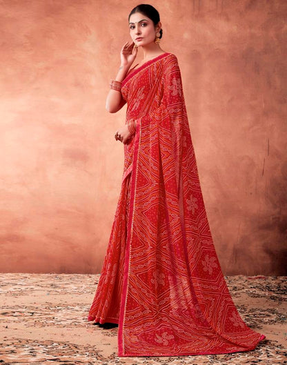 Red Georgette Printed Saree