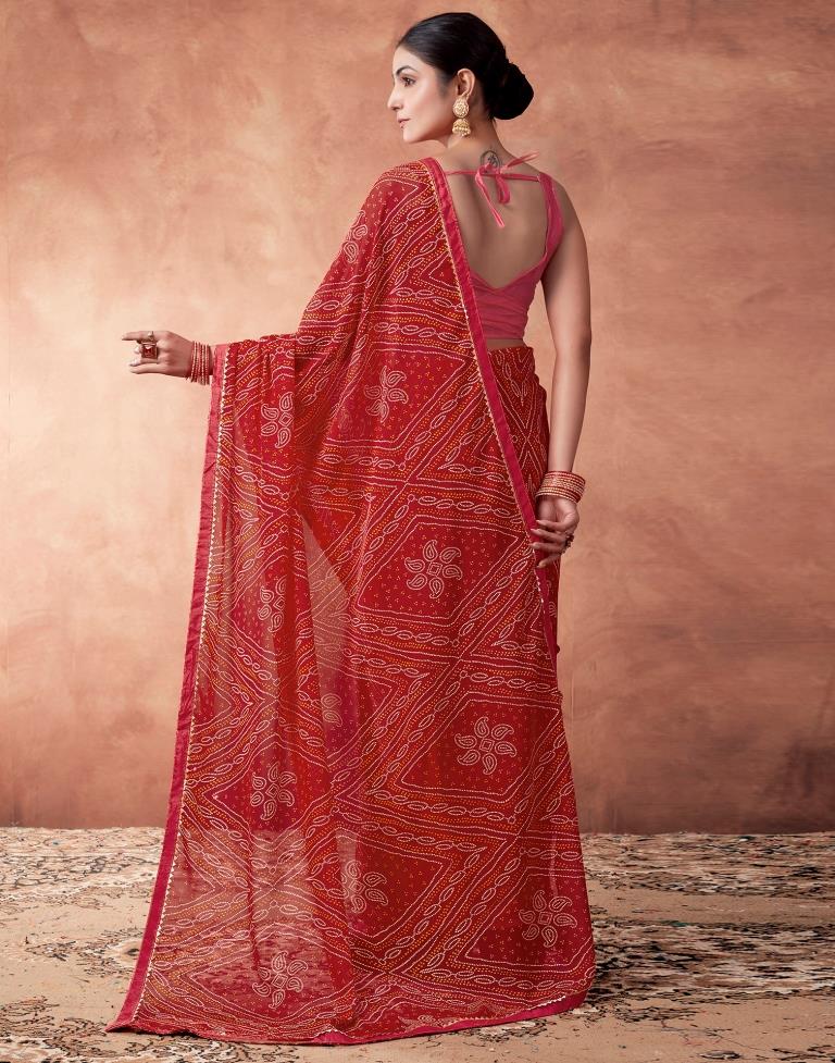 Red Georgette Printed Saree