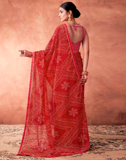 Red Georgette Printed Saree