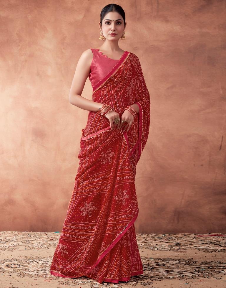 Red Georgette Printed Saree