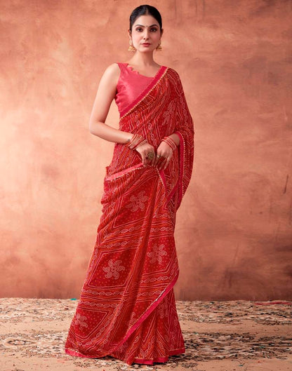 Red Georgette Printed Saree