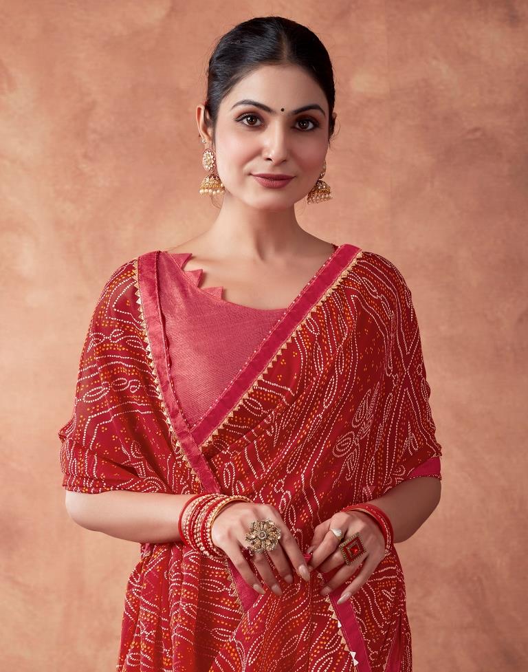 Red Georgette Printed Saree