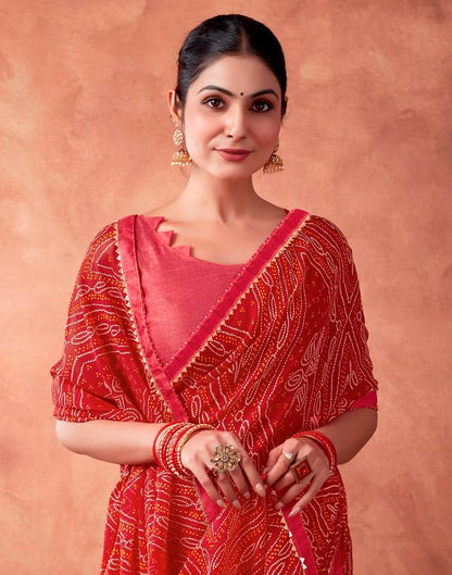 Red Georgette Printed Saree
