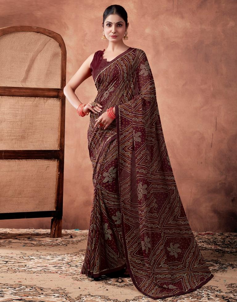 Maroon Georgette Printed Saree