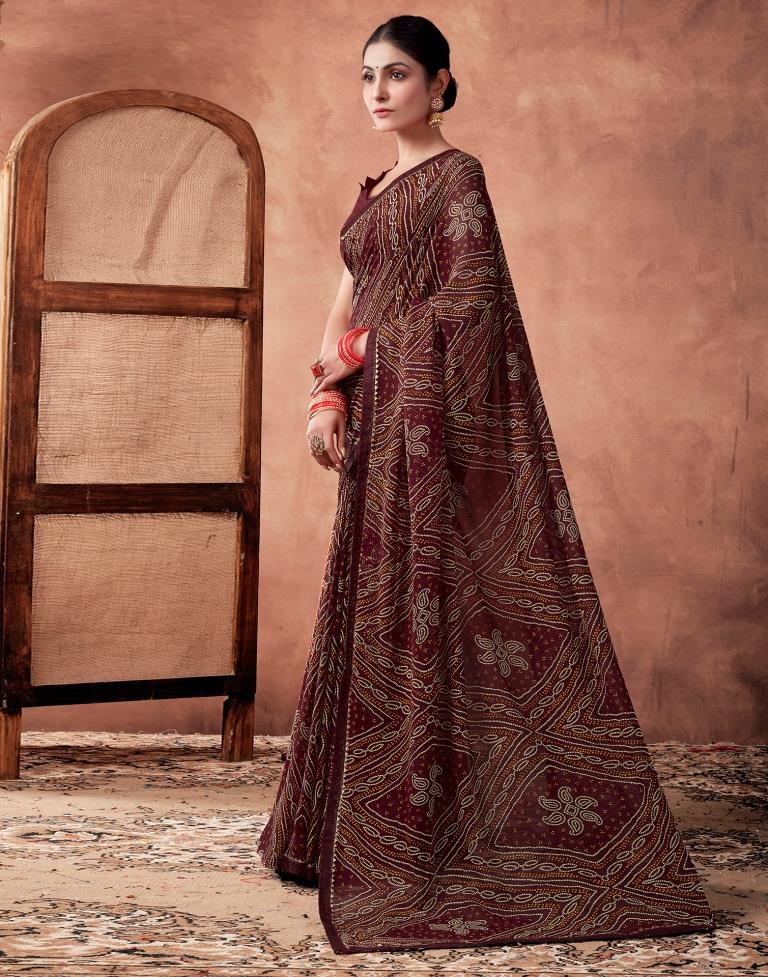 Maroon Georgette Printed Saree