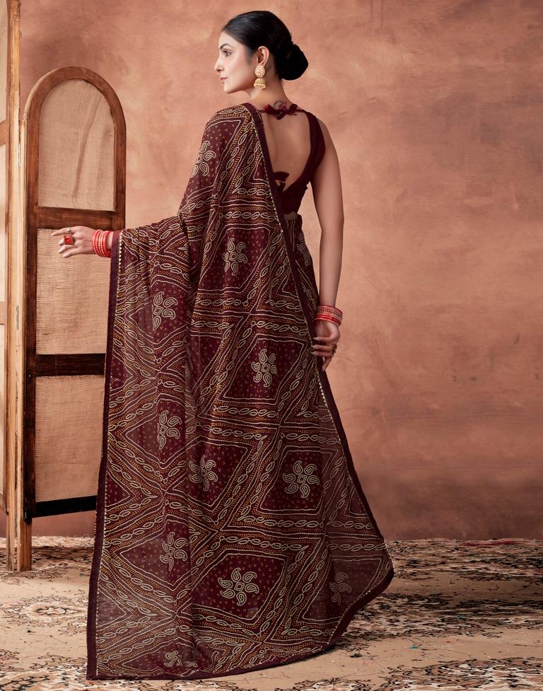 Maroon Georgette Printed Saree
