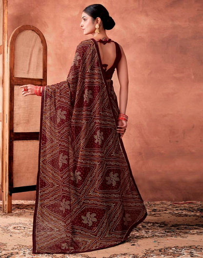 Maroon Georgette Printed Saree