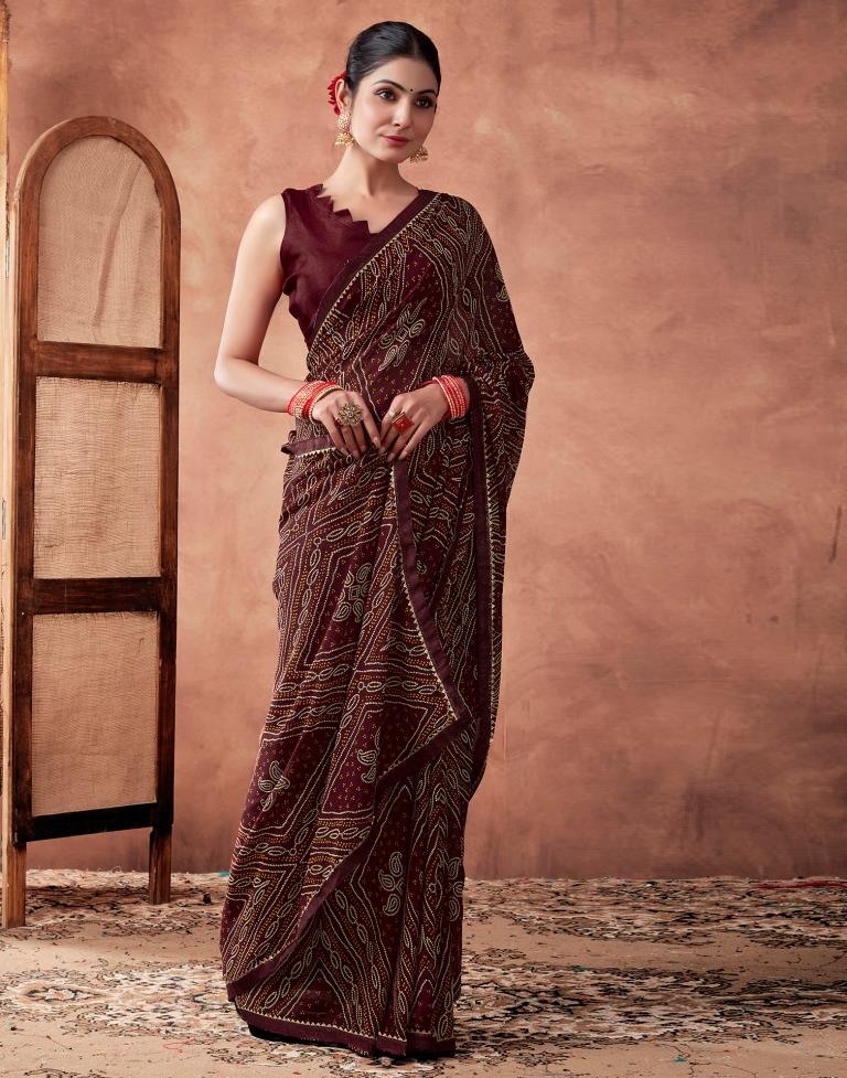 Maroon Georgette Printed Saree