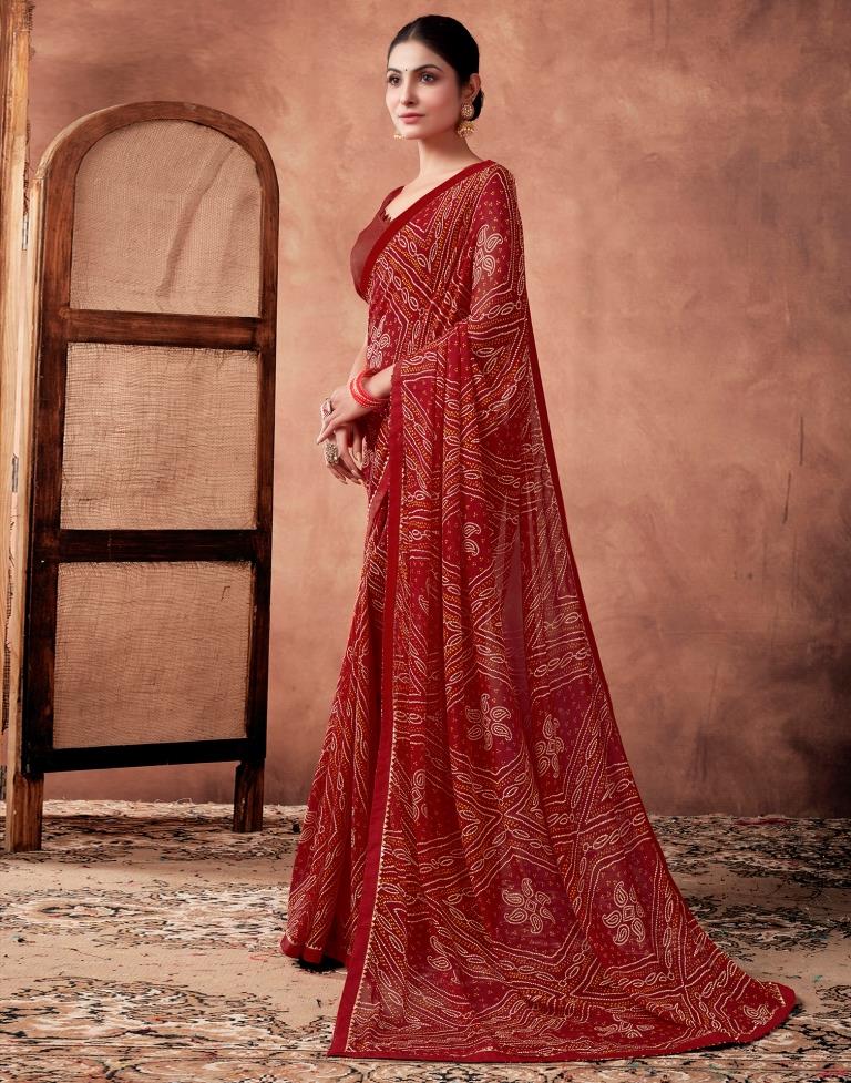 Dark Red Georgette Printed Saree