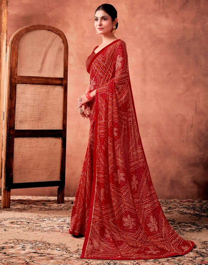 Dark Red Georgette Printed Saree