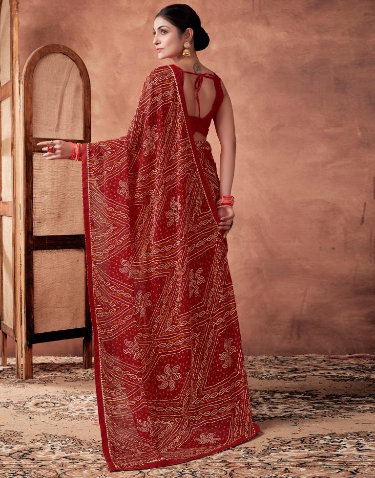 Dark Red Georgette Printed Saree