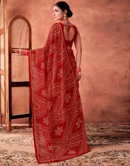 Dark Red Georgette Printed Saree