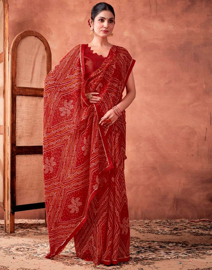 Dark Red Georgette Printed Saree