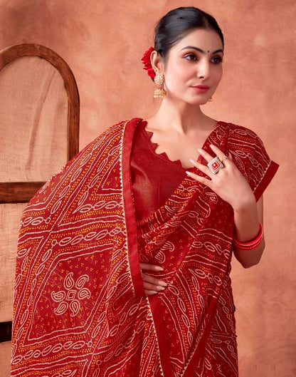 Dark Red Georgette Printed Saree