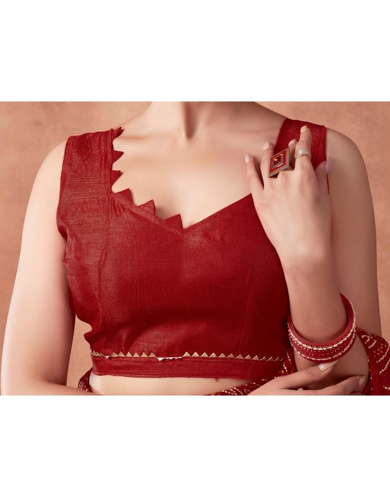 Dark Red Georgette Printed Saree