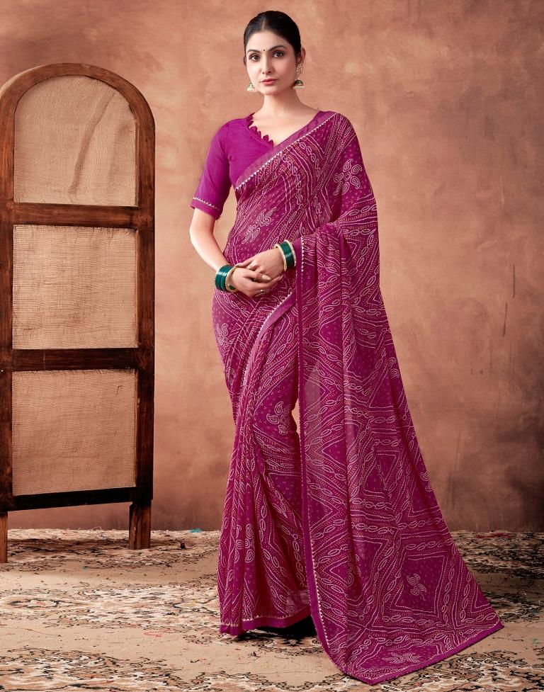 Rani Pink Georgette Printed Saree