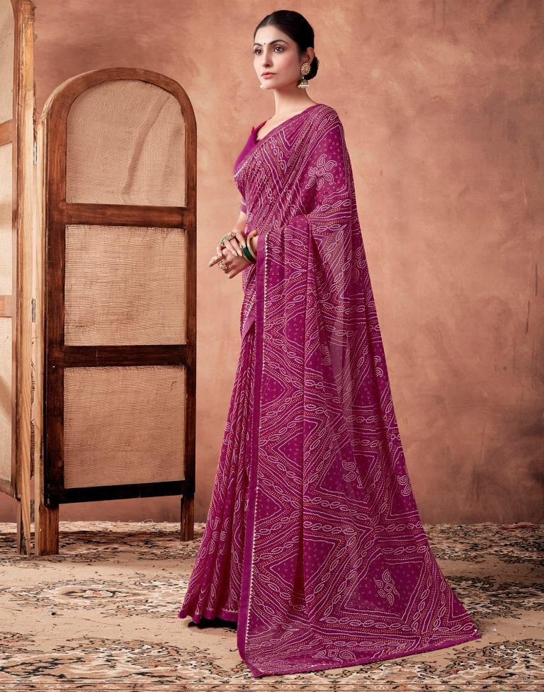 Rani Pink Georgette Printed Saree