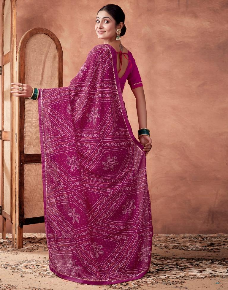 Rani Pink Georgette Printed Saree