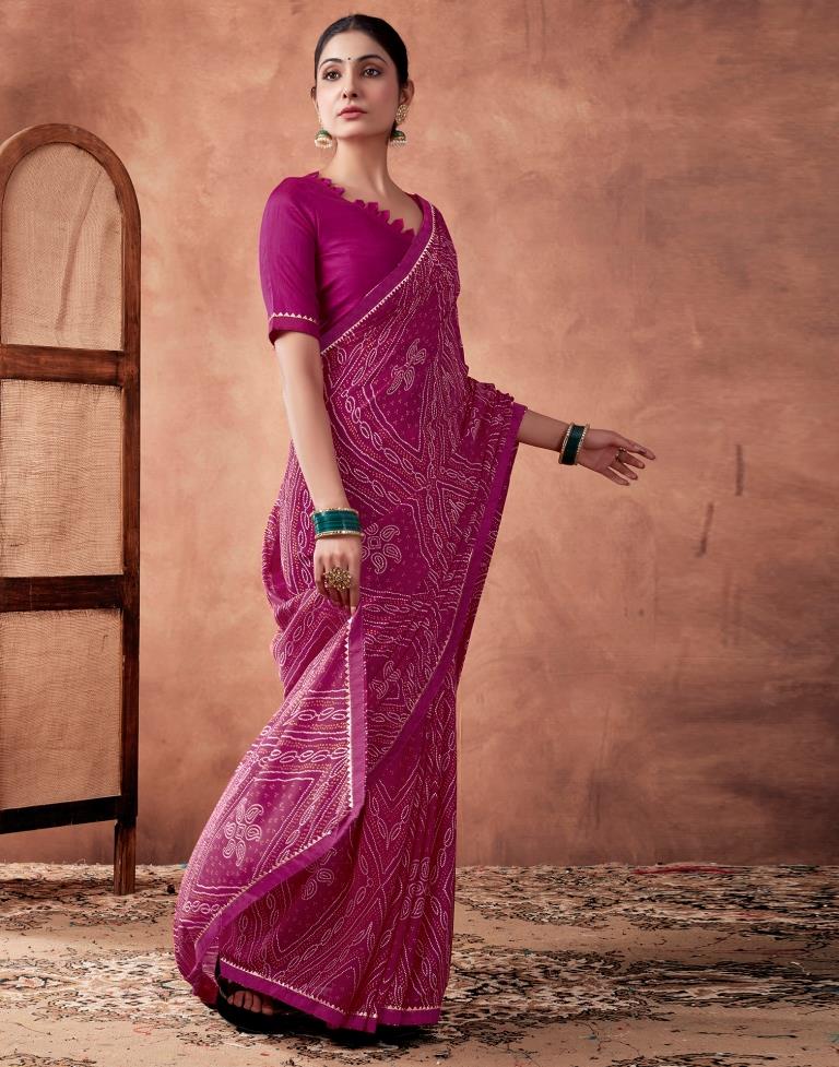 Rani Pink Georgette Printed Saree