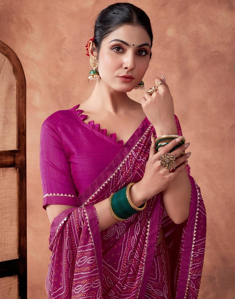 Rani Pink Georgette Printed Saree