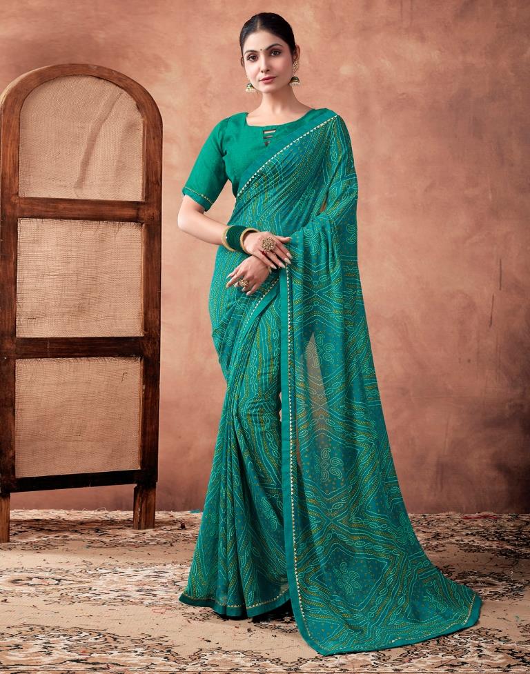 Teal Blue Georgette Printed Saree