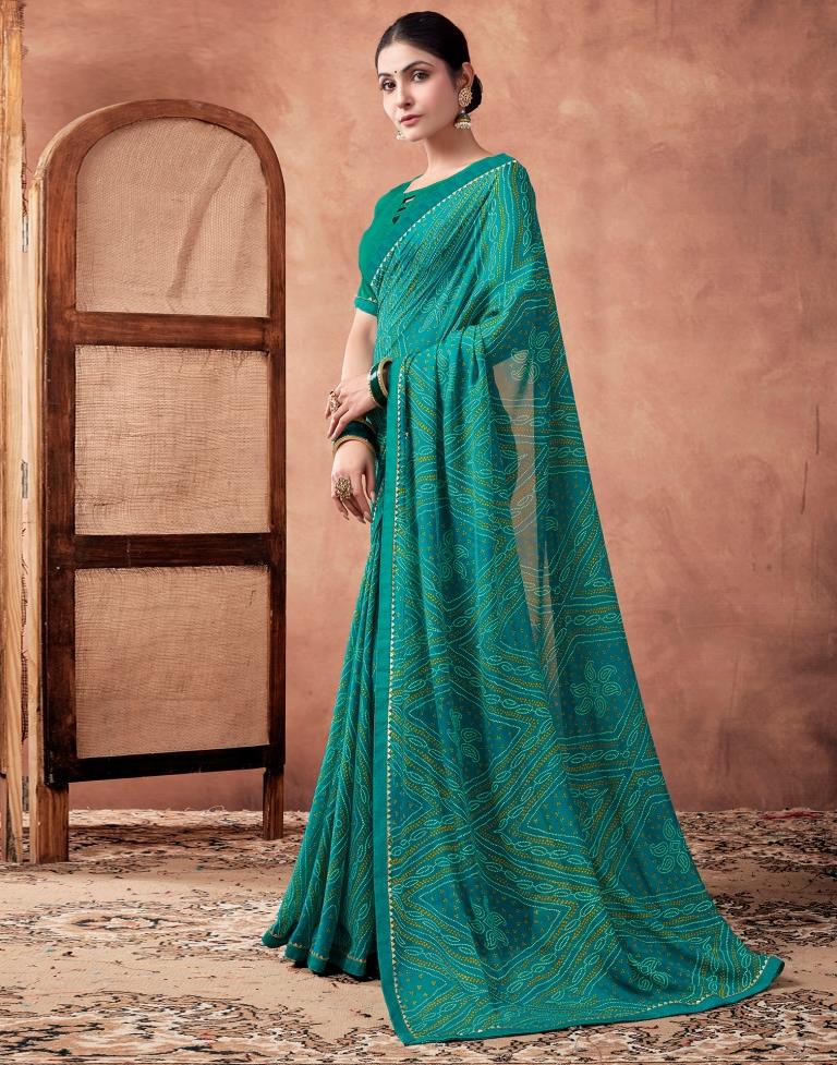 Teal Blue Georgette Printed Saree