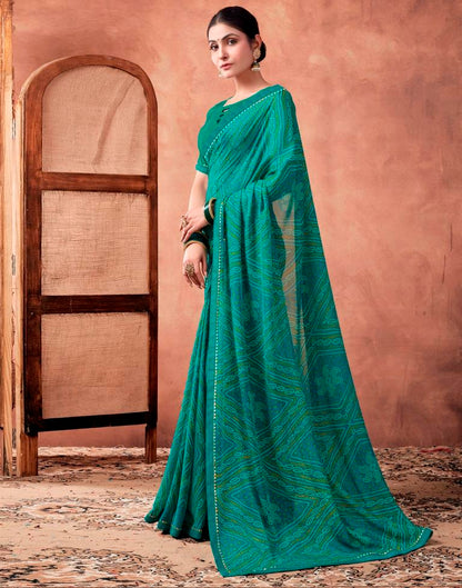 Teal Blue Georgette Printed Saree