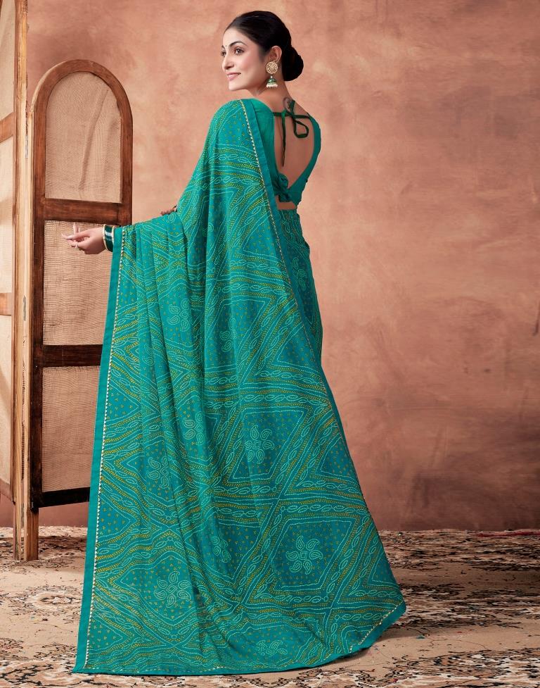 Teal Blue Georgette Printed Saree