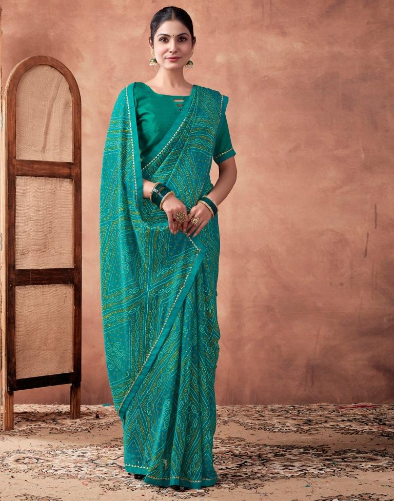 Teal Blue Georgette Printed Saree