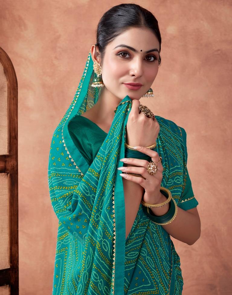 Teal Blue Georgette Printed Saree