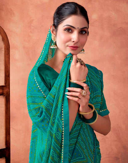 Teal Blue Georgette Printed Saree