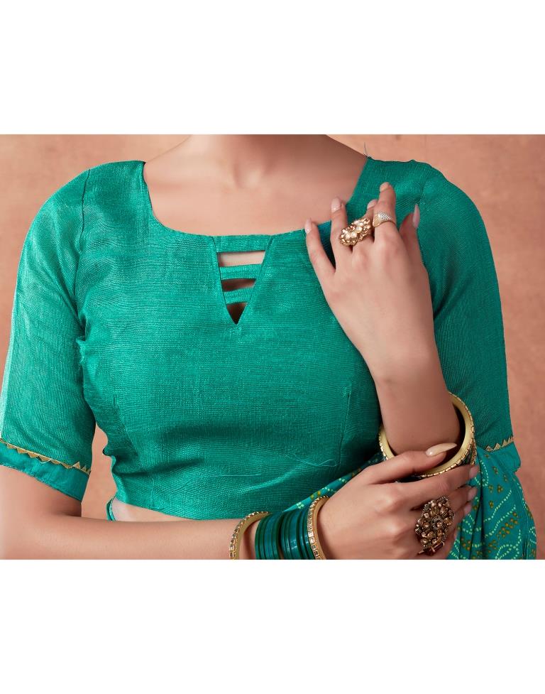 Teal Blue Georgette Printed Saree