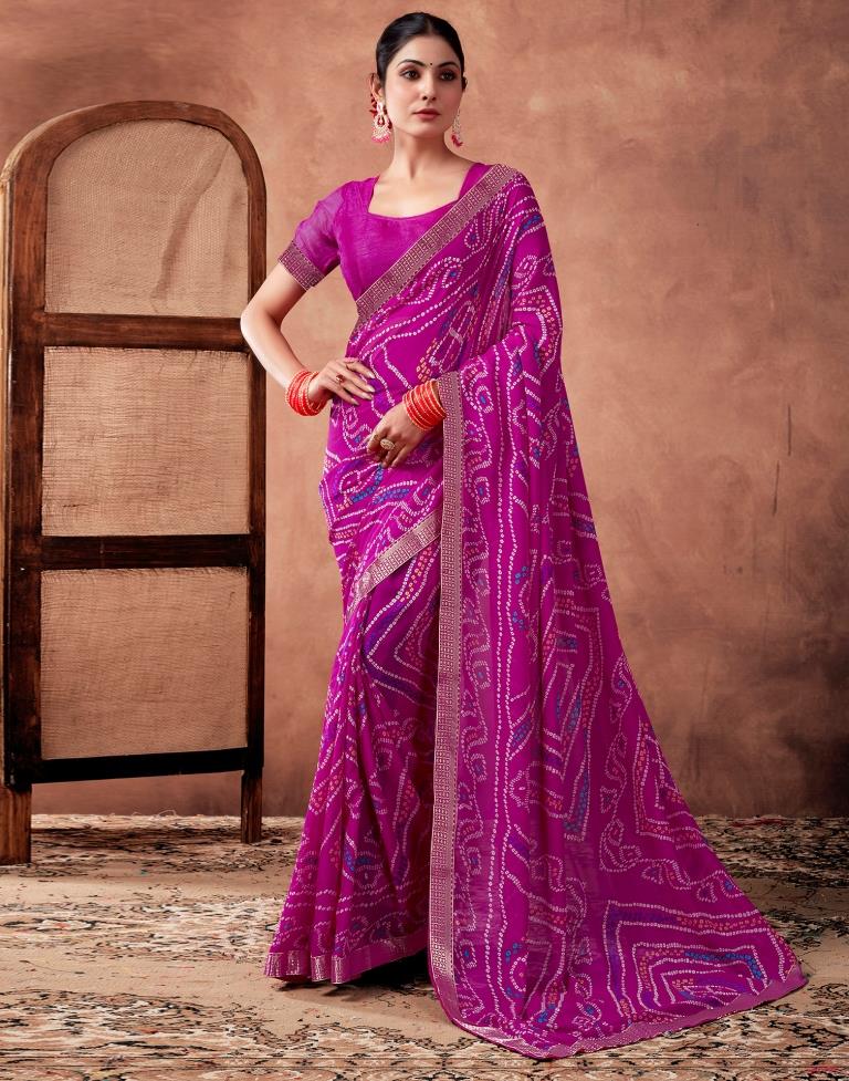Rani Pink Georgette Printed Saree