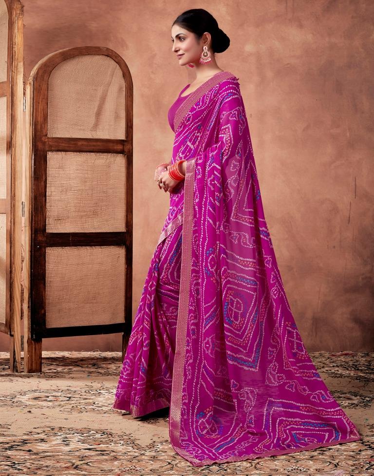 Rani Pink Georgette Printed Saree