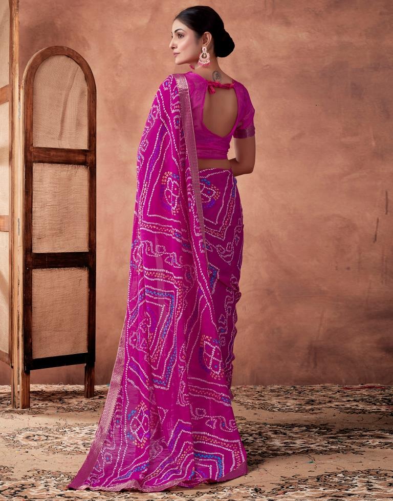 Rani Pink Georgette Printed Saree