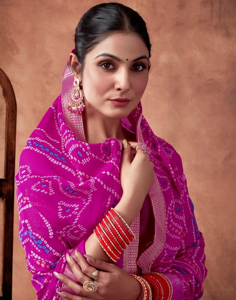 Rani Pink Georgette Printed Saree