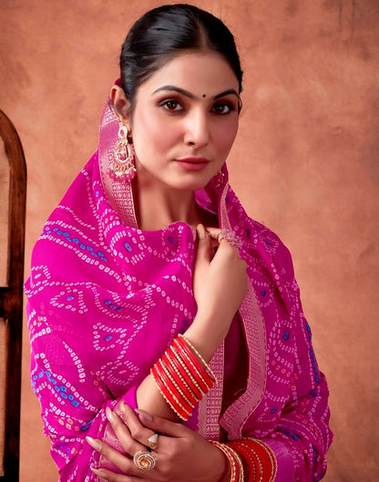 Rani Pink Georgette Printed Saree