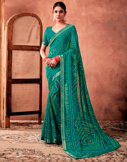 Teal Georgette Printed Saree