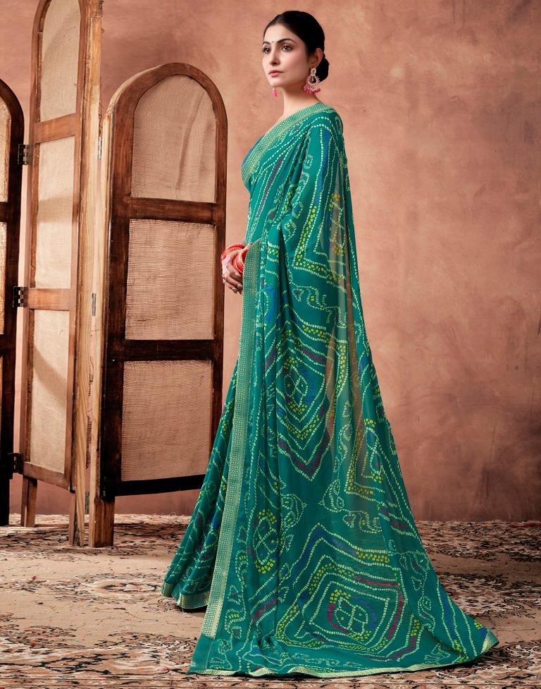 Teal Georgette Printed Saree